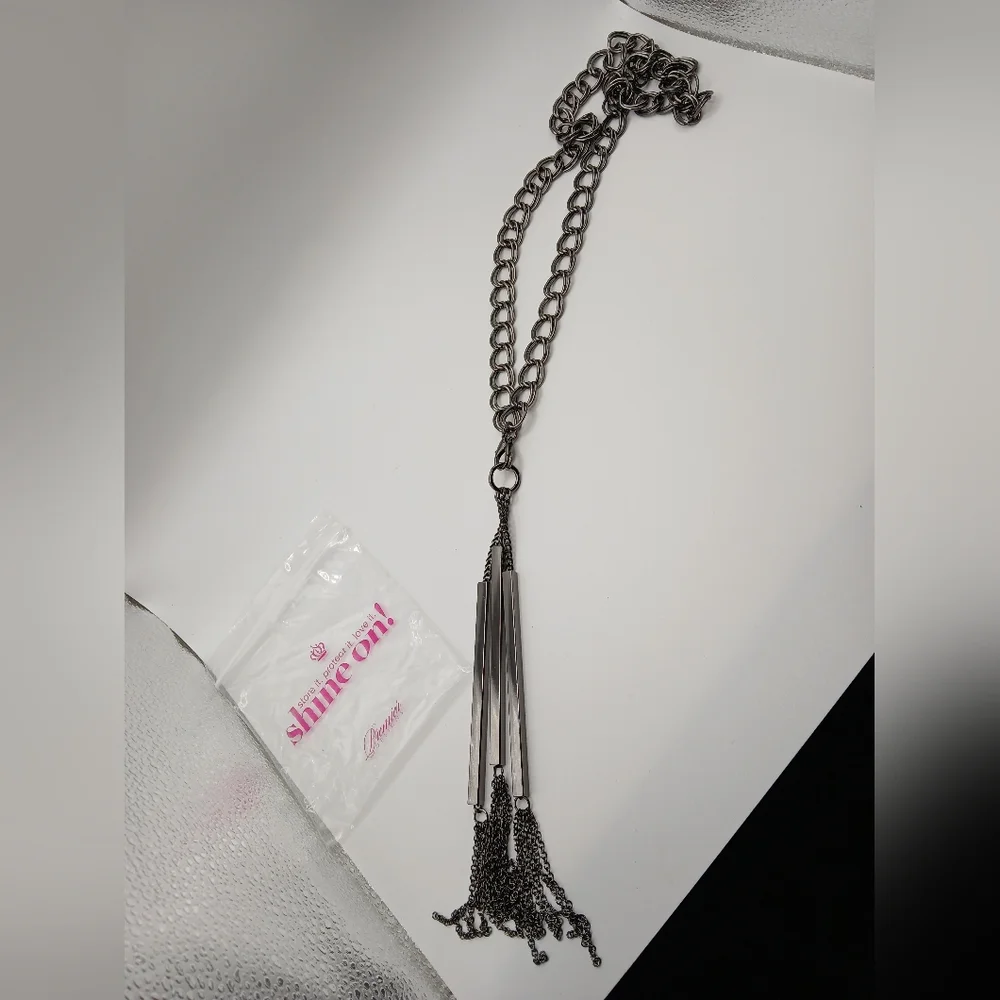 Premier Designs Gunmetal Statement Tassel Necklace Long Fringe Pendant